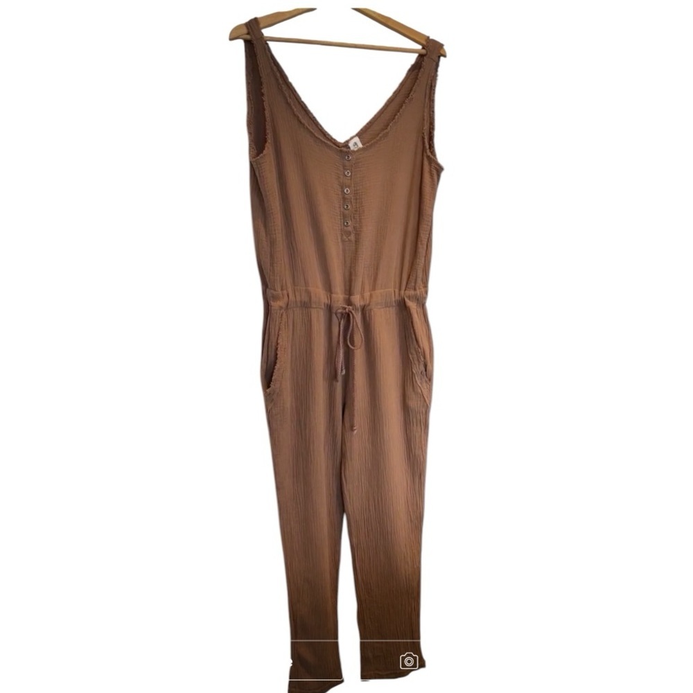 Flawless Martini Flight Gauze Cotton Sleeveless Jumpsuit Tan Size M